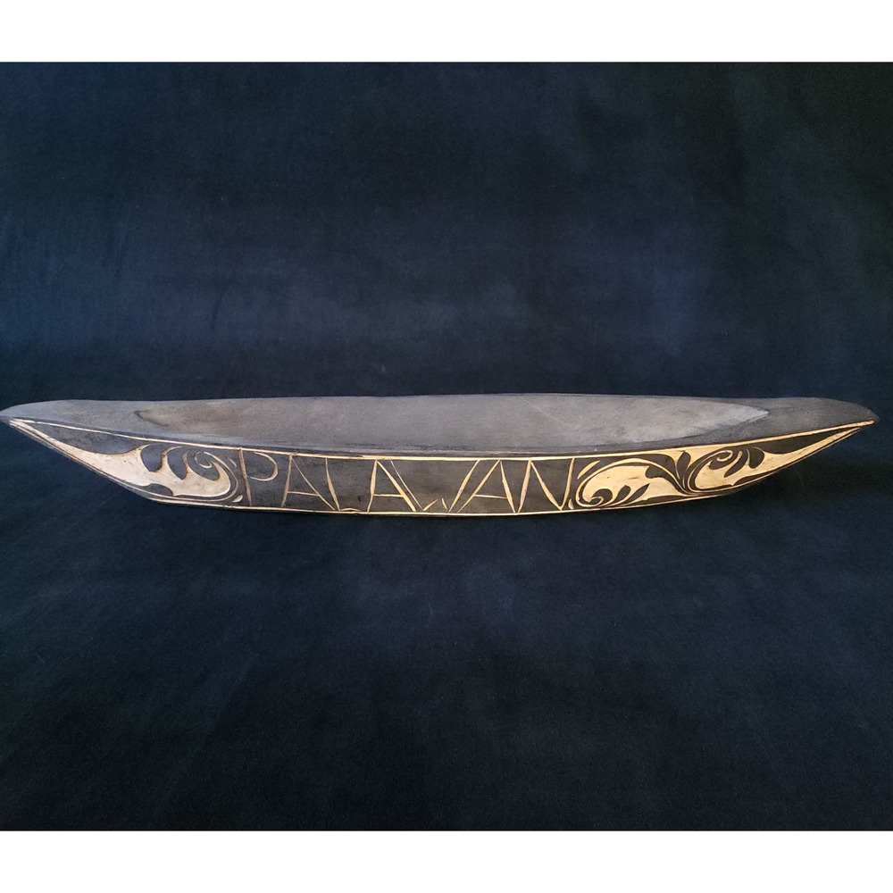 Vintage Large Palawan Handmade Hand Carved Souvenir Ornate Wooden Boat Canoe
